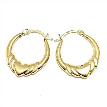 Solid 10k Yellow Gold Heart Hoop Earrings