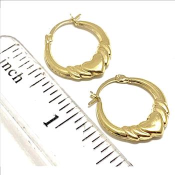 Solid 10k Yellow Gold Heart Hoop Earrings