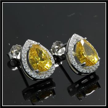 Solid .925 Sterling Silver, 2.40ctw Yellow & White Topaz Stud Earrings