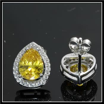 Solid .925 Sterling Silver, 2.40ctw Yellow & White Topaz Stud Earrings