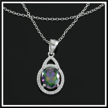 Solid .925 Sterling Silver, Genuine Green Mystic Topaz & White Sapphire Necklace