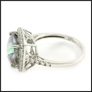 Solid .925 Sterling Silver & White Gold Plated, Mystic Topaz & White Sapphire Ring Size 7