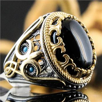 Special Design 18k Gold Overlay 10.00ctw Black Onyx & Turquoise Unisex Ring Size 10