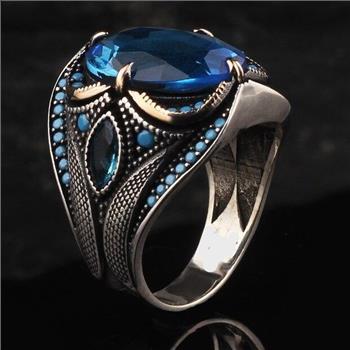 Special Design 18k Gold Overlay 11.00ctw Sapphire & Blue Topaz Ring Size 10