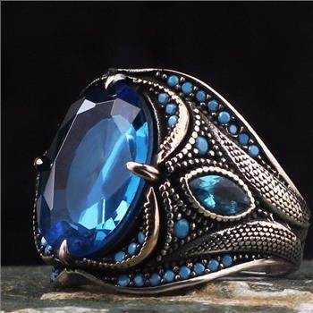 Special Design 18k Gold Overlay 11.00ctw Sapphire & Blue Topaz Ring Size 10
