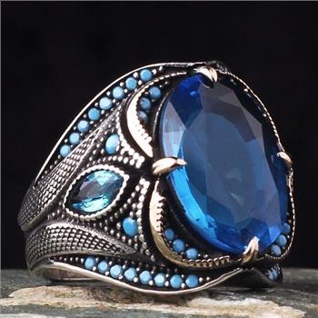 Special Design 18k Gold Overlay 11.00ctw Sapphire & Blue Topaz Ring Size 10