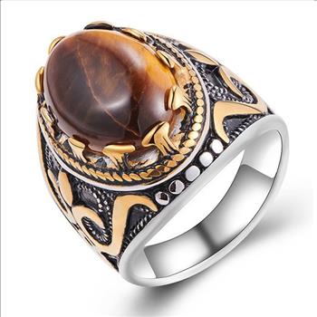 Special Design 18k Gold Overlay 22.00ct Tiger Eye Unisex Ring Size 10