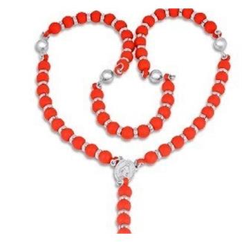 Stainless Steel & Red Silicone Necklace, Prayer Beads