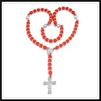 Stainless Steel & Red Silicone Necklace, Prayer Beads