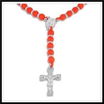 Stainless Steel & Red Silicone Necklace, Prayer Beads