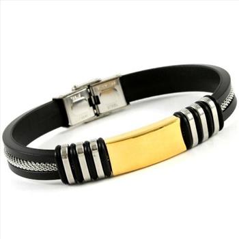 Stainless Steel & Silicone Two-Tone Men's Bracelet