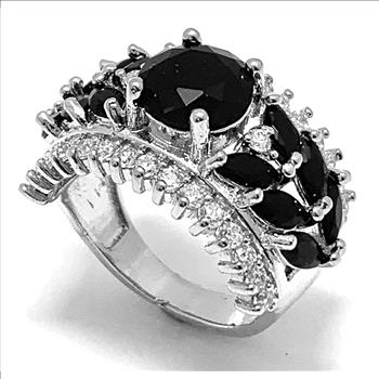 sz8: Antique Design 7.50ctw Black Spinel & Diamonique Diamond Ring  sz8