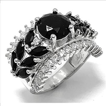 sz8: Antique Design 7.50ctw Black Spinel & Diamonique Diamond Ring  sz8