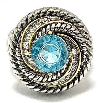 sz8: Modern Design 5.25ctw Blue Topaz & Diamonique Diamond Ring SZ8