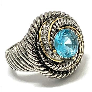 sz8: Modern Design 5.25ctw Blue Topaz & Diamonique Diamond Ring SZ8