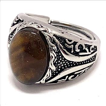 Tiger's Eye Ring | Vintage-Inspired Unisex Oval Statement Ring