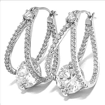 TOVA Designe .925 Sterling Silver Diamonique Diamond Hoop Earrings