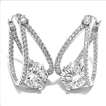 TOVA Designe .925 Sterling Silver Diamonique Diamond Hoop Earrings