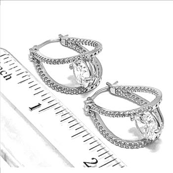 TOVA Designe .925 Sterling Silver Diamonique Diamond Hoop Earrings