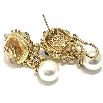 TOVA Designer .925 Sterling Silver Pearl, Golden Topaz  Earrings
