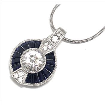 TOVA Designer .925 Sterling Silver Sapphire & Diamonique Diamond  Necklace