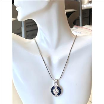 TOVA Designer .925 Sterling Silver Sapphire & Diamonique Diamond  Necklace