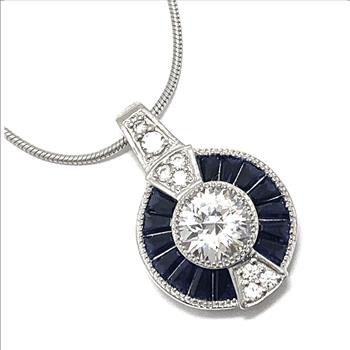 TOVA Designer .925 Sterling Silver Sapphire & Diamonique Diamond  Necklace