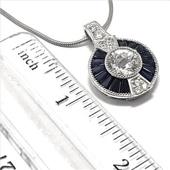 TOVA Designer .925 Sterling Silver Sapphire & Diamonique Diamond  Necklace