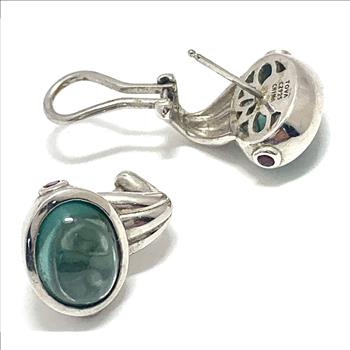 TOVA Designer .925 Sterling Silver Tourmaline & Ruby Omega Backs Earrings
