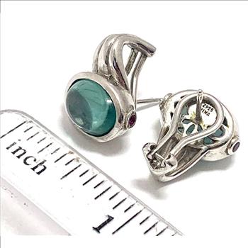 TOVA Designer .925 Sterling Silver Tourmaline & Ruby Omega Backs Earrings