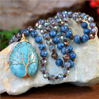 Tree of Life Design Tutquoise & Multicolor Stones Necklace