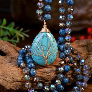Tree of Life Design Tutquoise & Multicolor Stones Necklace