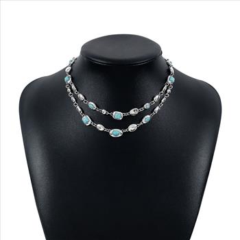 Turquoise & 18k White Gold Overlay Layering Necklace