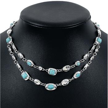 Turquoise & 18k White Gold Overlay Layering Necklace