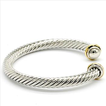 Two Tone Twisted Cable Bangle Cuff Bracelet