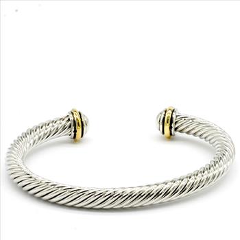 Two Tone Twisted Cable Bangle Cuff Bracelet