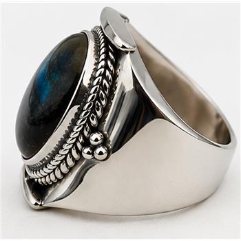 Unisex Labradorite Statement Ring 18k White Gold Ovr Size 10