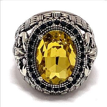 Unisex Scorpion Ring with Oval  Citrine | 18K White Gold Over  Statement Ring