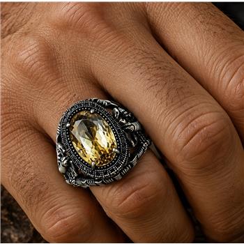 Unisex Scorpion Ring with Oval  Citrine | 18K White Gold Over  Statement Ring