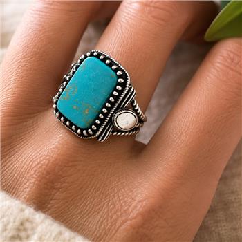 Unisex Turquoise Statment  Ring | Vintage Scroll Statement Ring for Men sz10