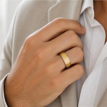 Unisex Two-Tone Stainless Steel Greek Ornament Ring Size 9