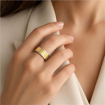 Unisex Two-Tone Stainless Steel Greek Ornament Ring Size 9