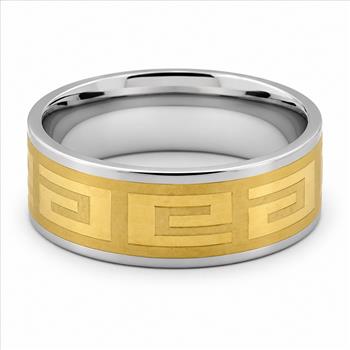 Unisex Two-Tone Stainless Steel Greek Ornament Ring Size 9