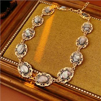 Vintage Design Filigree  Grey Mother of Pearl Necklace