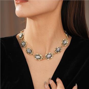 Vintage Design Filigree  Grey Mother of Pearl Necklace