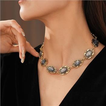 Vintage Design Filigree  Grey Mother of Pearl Necklace