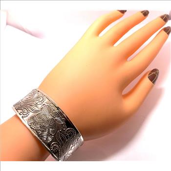Vintage Inspired Tibetan Peony Cuff Bangle Bracelet