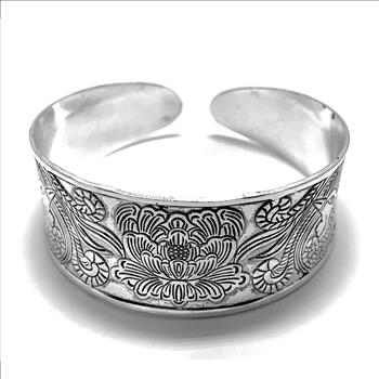 Vintage Inspired Tibetan Peony Cuff Bangle Bracelet