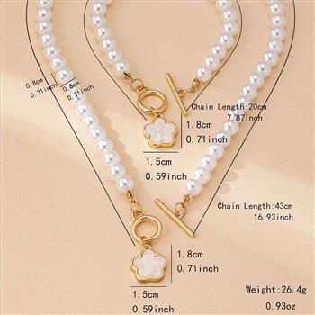 White Pearl Necklace & Bracelet Set  18K Gold Overlay