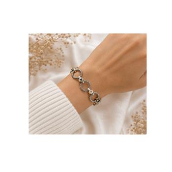 White Topaz & Onyx Chunky Statement Bracelet 14k Gold Over